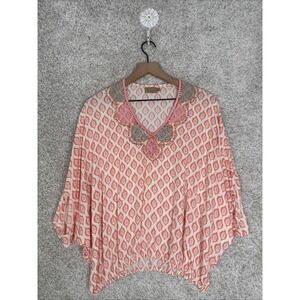 Skemo‎ Blouse Top Multi Color Sz XS Sequin Trim Oversized